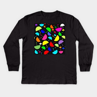 Bright happy colored umbrellas on a black background Kids Long Sleeve T-Shirt